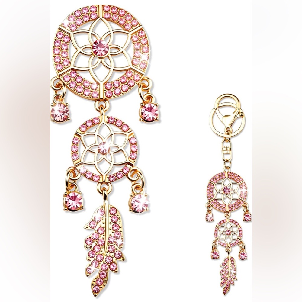 Pink Crystal Dreamcatcher purse/bag charm keychain - Picture 6 of 8